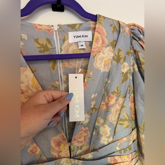 NEW Yumi Kim Revolve Gayle Linen Mini Dress Floral Bubble Size Medium Blue NWT - Picture 5 of 9